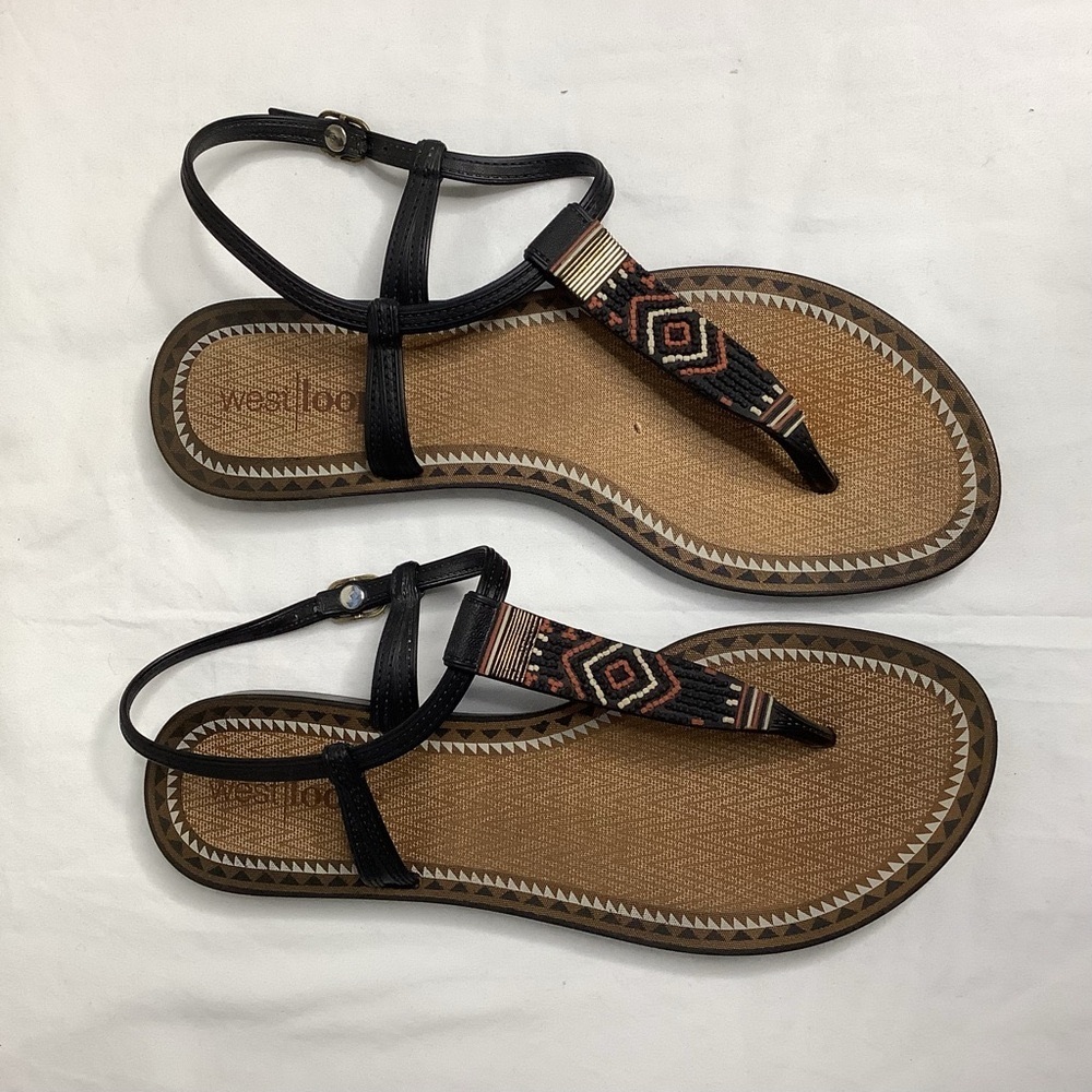 West Loop Black and Brown T-Strap Sandals
